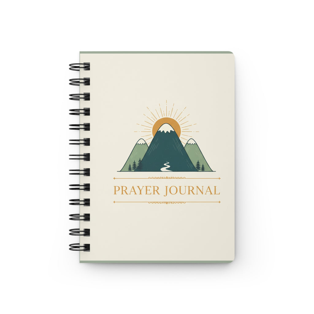 Prayer Journal Spiral Notebook — Devotional Guided Journal with Mountain Sunrise Design