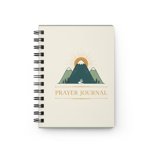 Prayer Journal Spiral Notebook — Devotional Guided Journal with Mountain Sunrise Design