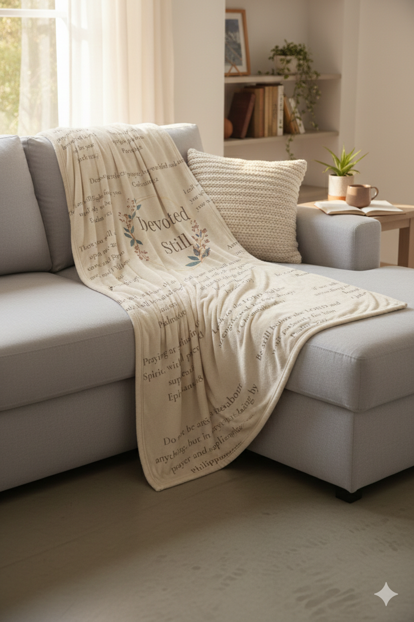 Devoted Still Velveteen Plush Blanket — Floral Scripture Quote Throw