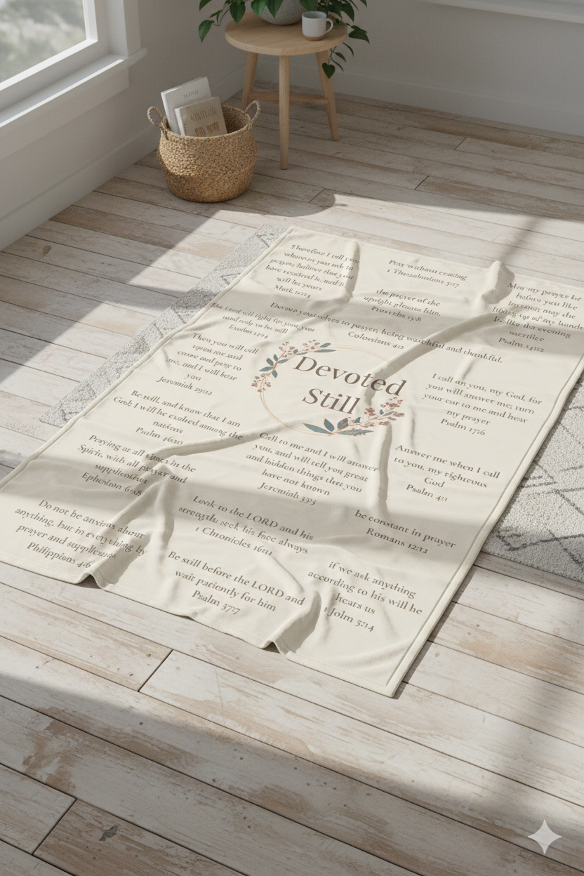 Devoted Still Velveteen Plush Blanket — Floral Scripture Quote Throw