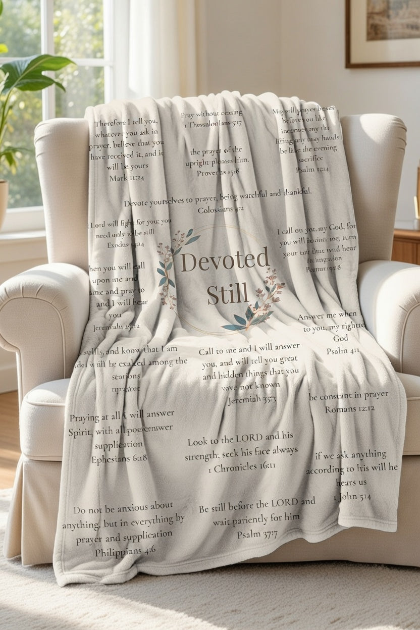 Devoted Still Velveteen Plush Blanket — Floral Scripture Quote Throw